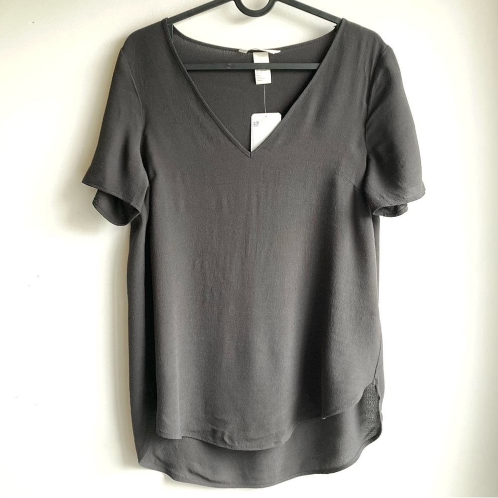 H&M Black Sheer V-Neck Blouse